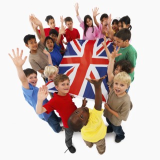 Children holding flag. Photographer: momentimages