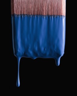 Paint brush and blue paint. Photographer: Mike Kemp