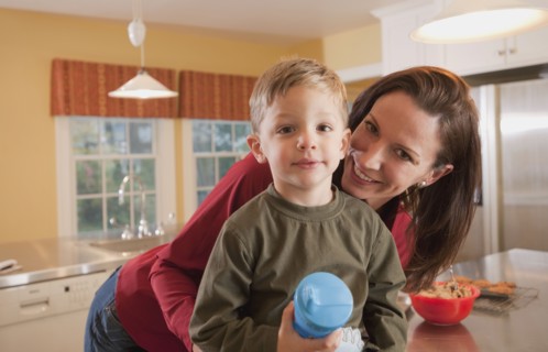 Mother and son in kitchen. Photographer: mark edward atkinson