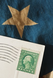 Postcard on American flag.
