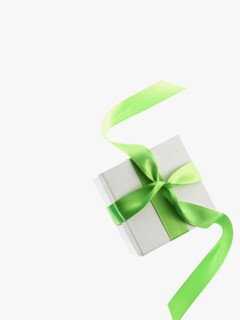 Gift and green ribbon. Photographer: David Arky
