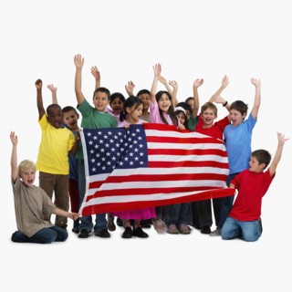 Children holding flag. Photographer: momentimages