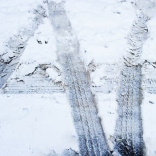 Tire tracks in snow.