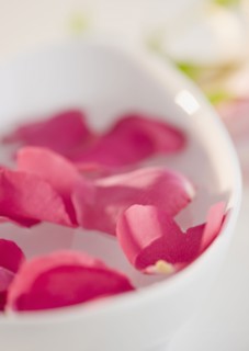 Bowl of pink rose petals. Photographe : Jamie Grill