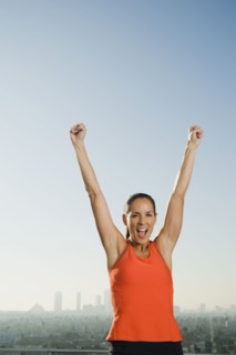 Woman cheering.