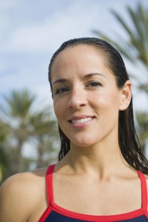 Woman wearing bathing suit.