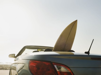 Surfboard in car.