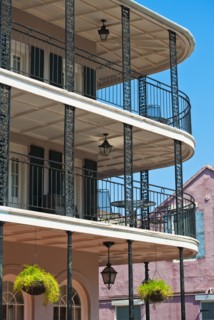 Balconies on building in the French Quarter of New Orleans.