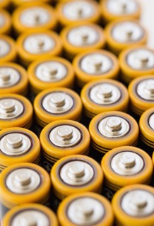 Rows of AA batteries.
