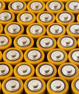 Rows of AA batteries.