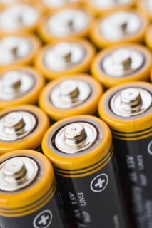 Rows of AA batteries.