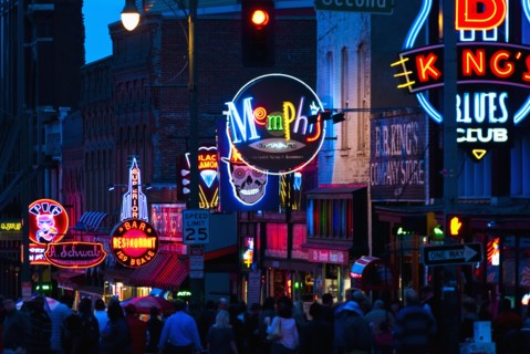 Illuminated signs on Beale Street in Memphis.
