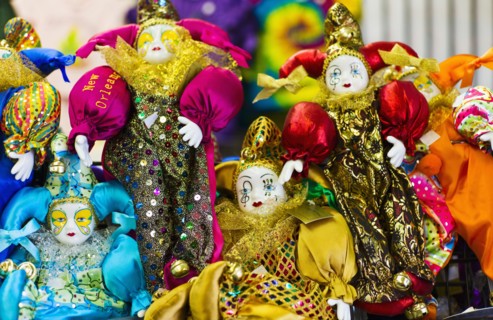 Display of mardi grass dolls.