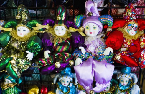 Display of mardi grass dolls.