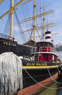 Boat docked at South Street seaport.