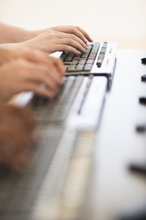 Employees working at computers.