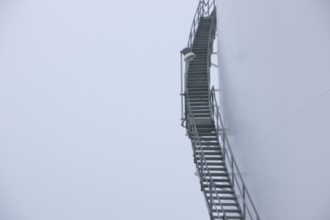 Stairs leading to oil tank. Photo : Dan Bannister