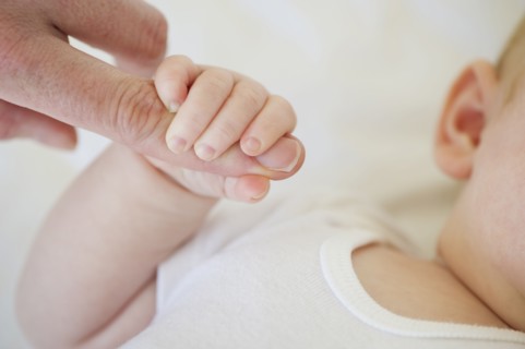 Infant holding onto adult's finger. Photo : Chris Grill