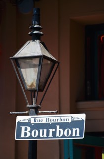 Lamp post and Bourbon Street sign in New Orleans.