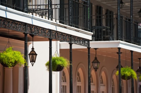 Balconies on building in the French Quarter of New Orleans.