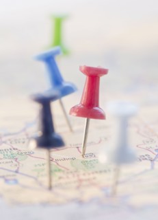 Pushpins in a map. Photo : Jamie Grill