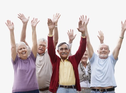 Group of senior with their arms raised. Photo : momentimages