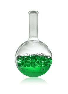 Green liquid in beaker. Photo : David Arky