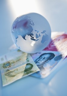 Globe on Chinese currency.