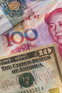 Chinese and American money.