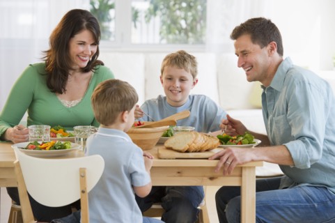 Family eating dinner.