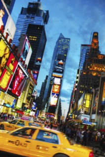 Times Square New York City at dusk.