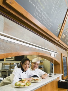 Chefs in restaurant.