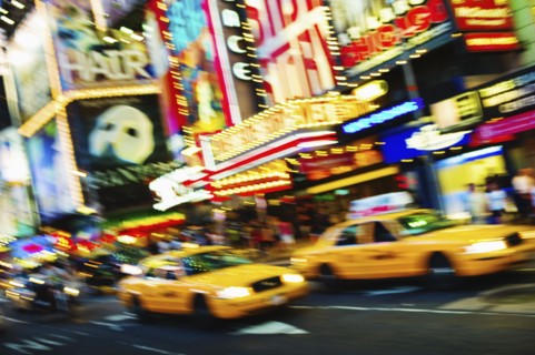 Times Square New York City at dusk.