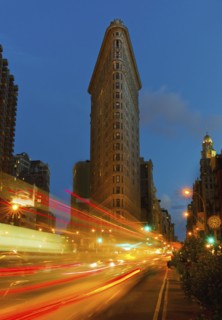 Tail lights at night in New York City.