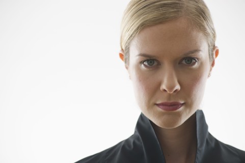 Serious blond woman.