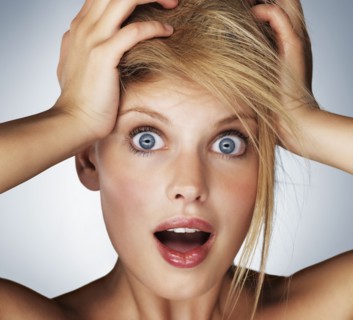 Shocked blond woman