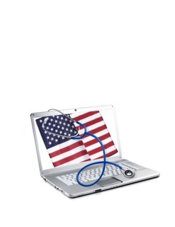Stethoscope on laptop. Photo : David Arky