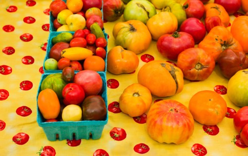 Tomatoes in boxes.