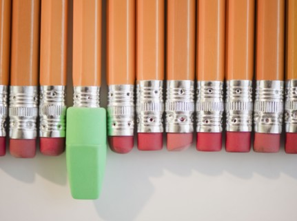 Row of pencils with sharpener. Photo : Jamie Grill