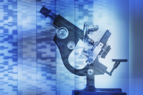 Microscope and DNA sequence.