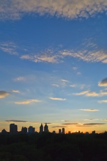 USA, New York City, Upper West Side at sunset.
