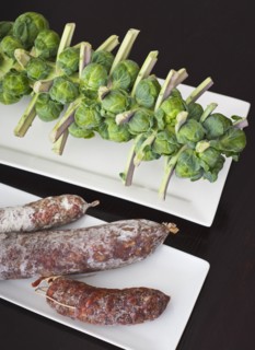 Sausage and brussel sprouts.
