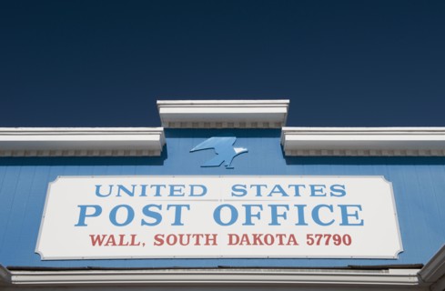 USA, South Dakota, Close up of "U.S. Post Office" sign.