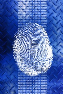 Close up of fingerprint on digital display.