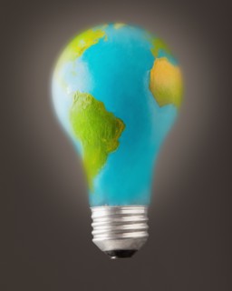 Earth lightbulb in studio. Photo : Mike Kemp