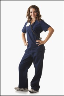 Portrait of young nurse on white background. Photo : Mike Kemp