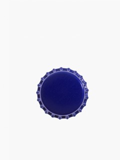 Studio shot of blue bottle cap. Photo : David Arky