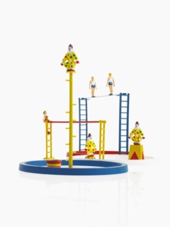 Studio shot of figurines on ladders. Photo : David Arky