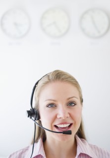 USA, New Jersey, Jersey City, Portrait of young female call centre agent. Photo : Jamie Grill