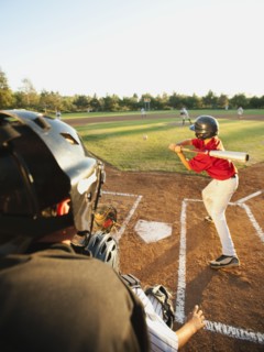 USA, California, Ladera Ranch, boys (10-11) playing baseball.